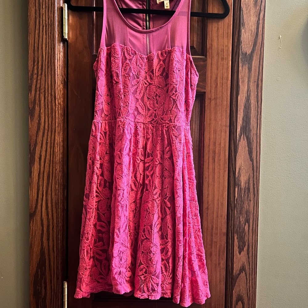 Hot pink Mini Dress Sz M Exposed Zipper, Flared Skirt